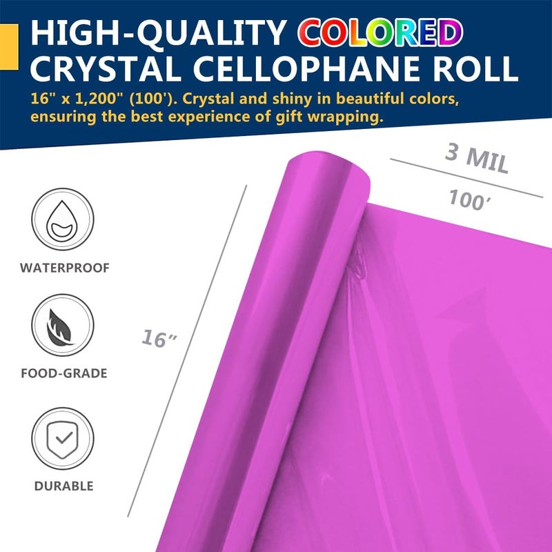 PH PERKHOMY PerkHomy Colored Cellophane Wrap Roll 16" x 100' 3 Mil Thick Cellophane For Gift Basket Treats Goodie Wrapping Craft Flower Bouquet Plastic (Pink, 100ft (16in Width)) - Image 2